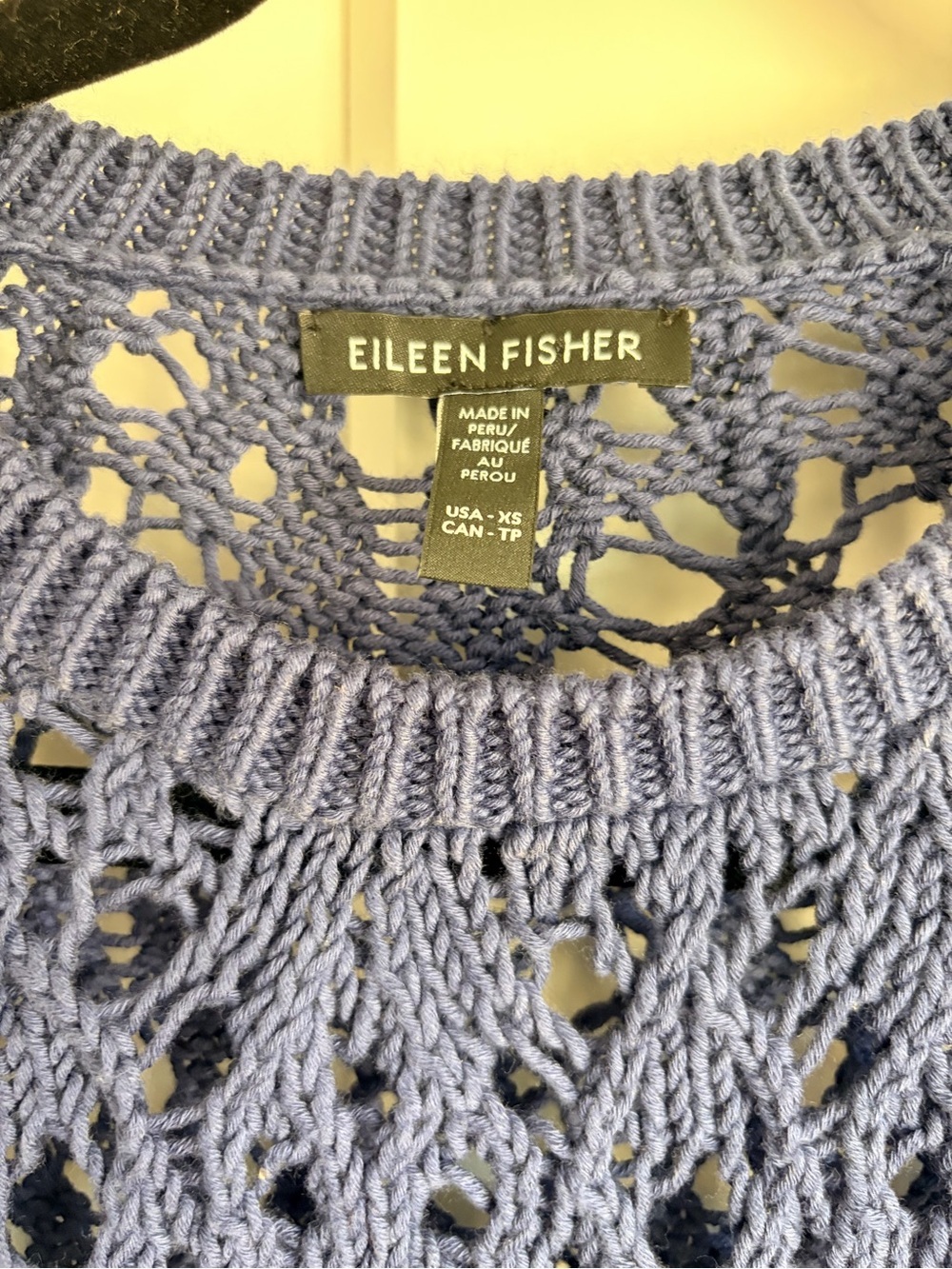 Eileen Fisher Open-Knit Crewneck Sweater in Dusty Blue | XS - Picture 6 of 7